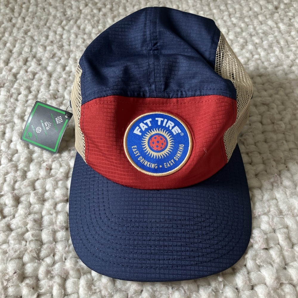 NWT Fat Tire 5 Panel Hat Cap Strap Back Mesh Trucker Patch Brewery Outdoors